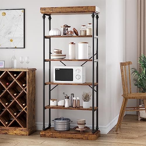 Vintage Industrial 6-Tier Wood Bookshelf Tall Display Rack