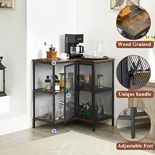 VECELO 3-Tier Corner Cabinet with Doors, Industrial TV Stand, Retro Brown