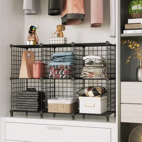AWTATOS Black Metal 6 Cube Storage Shelves, Closet Organizer for Home Office Closet