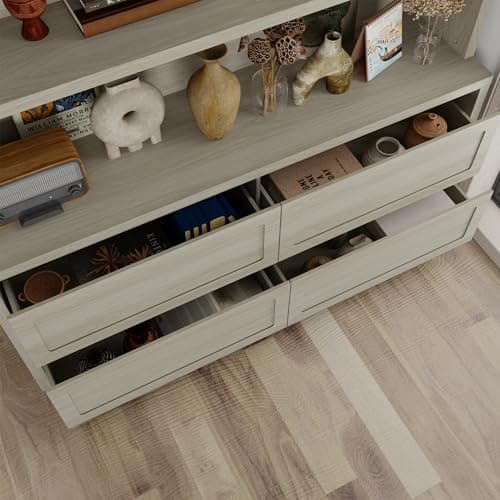 Homsee Grey 3-Tier Drawer Bookshelf, Wooden Display Cabinet, 11.8" D x 63" W