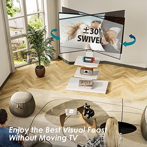 FITUEYES Swivel Tilt Universal TV Stand, White, 32-75 Inch Screens