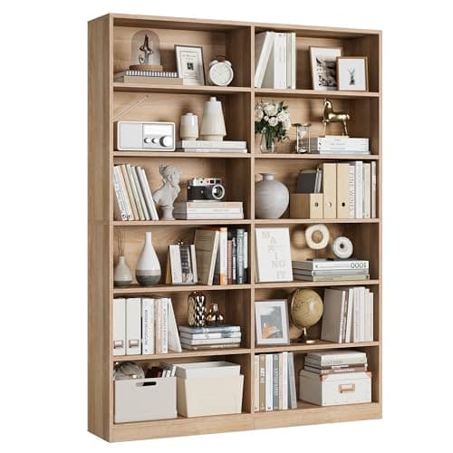 Double Wide 6-Tier Bookshelf, Tall Home Decor Bookcase, Black