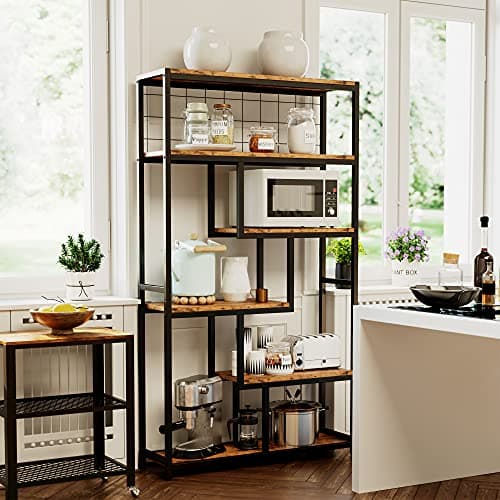 IRONCK 6-Tier Industrial Etagere Bookshelves, Heavy Duty Vintage Brown Living Room & Office Storage