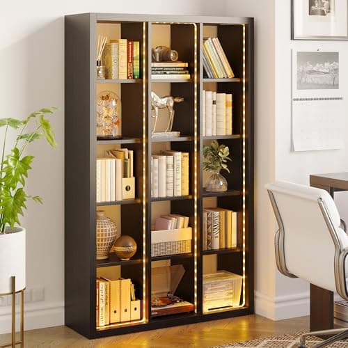 IRONCK 15-Tier Cube Bookcase with LED Lights, White