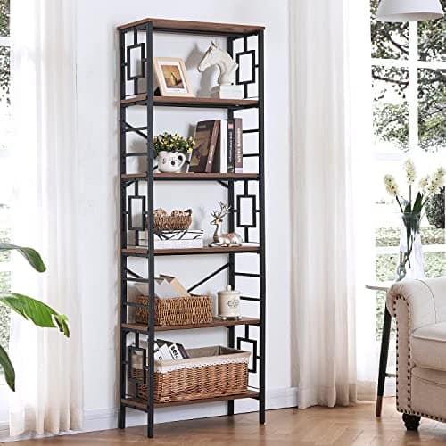 HOMISSUE 6-Tier Rustic Brown Metal Bookshelf for Home Office