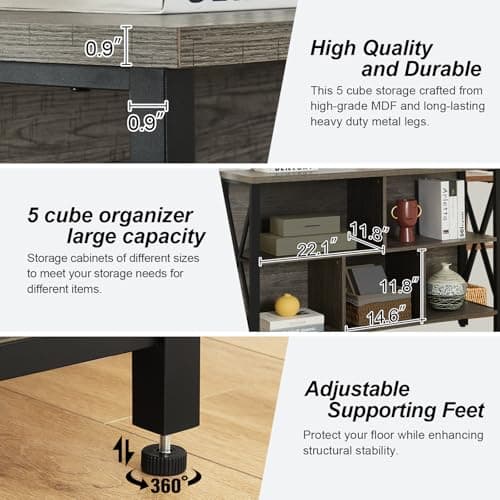 HOMISSUE Rustic Cube Storage Shelf: 5-Cube Organizer with 3-Tier Bookcase for Living Room and Office, Brown