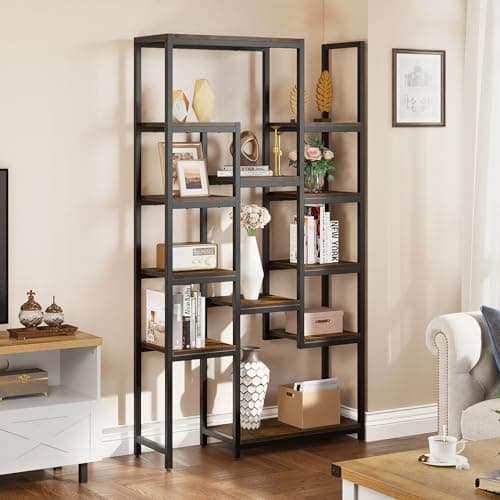 YITAHOME 71" Tall Rustic Brown Bookshelf with 12 Shelves for Living Room, Bedroom, Office