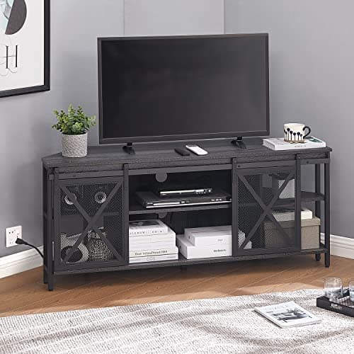 Rustic Corner TV Stand for 55/60 Inch TV with Storage and Sliding Barn Door