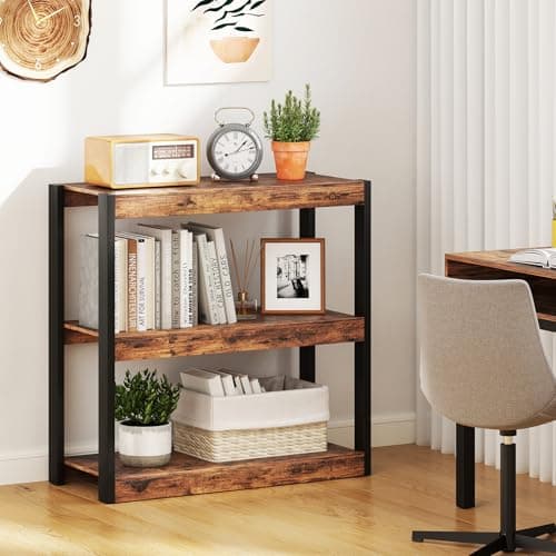 Giantex Rustic Brown & Black 3 Tier Wood Bookshelf