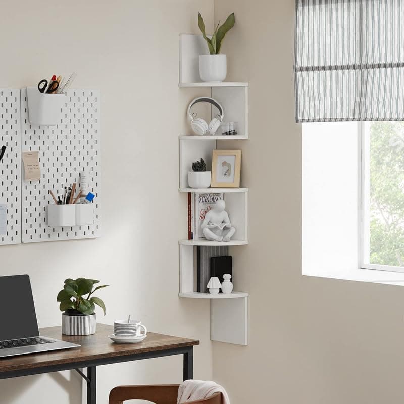 VASAGLE Cloud White 5-Tier Floating Corner Bookshelf for Home Office