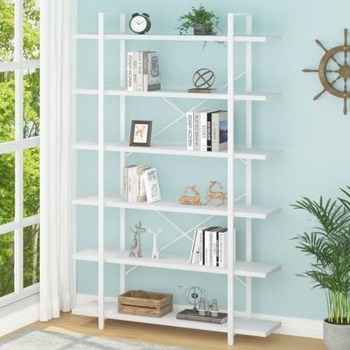 HSH Industrial Modern 6 Shelf Tall Bookcase, Rustic Brown for Living Room & Office