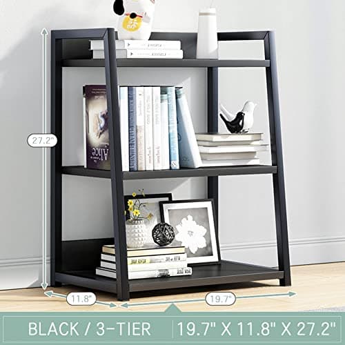 IOTXY Black Steel & Wood 3 Tier Floor-Standing Bookshelf, 50CM Width