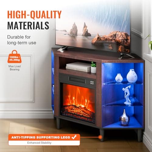 VEVOR Electric Fireplace TV Stand, Corner TV Stand for 50" TVs, Vintage Design, 20 LED Lights, Remote & Timer