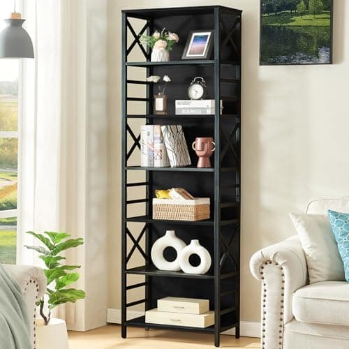 HOMBAZAAR 7-Tier 78 Inch Tall Rustic Metal Bookshelf for Office and Living Room