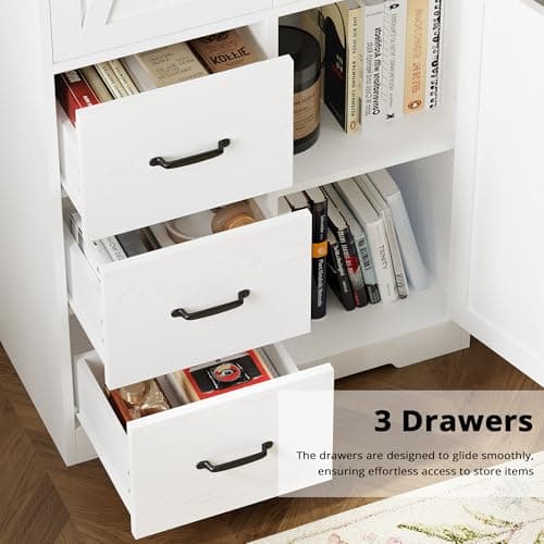 Industrial 67.5 Inch 5 Tier Bookshelf with 3 Doors & Drawers