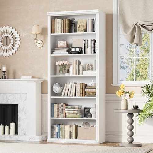Elegant 28" Tall Bookshelf, 6 Tiers Spacious Storage, Home Office & Living Room Organizer
