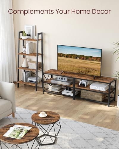 VASAGLE 3-Tier TV Stand, Up to 70 Inches, Industrial Style, Rustic Brown and Black