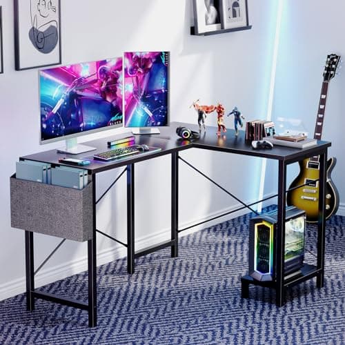 L-Shaped Gaming Desk - 50 Black Computer Table for Home Office and Small Spaces