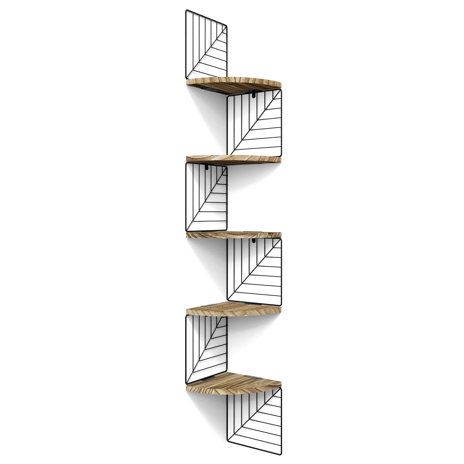 Love-KANKEI Carbonized Black 5-Tier Rustic Wood Wall Mount Corner Shelves