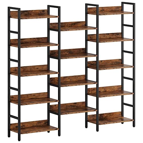 IRONCK Triple Wide 5 Tiers Industrial Bookshelf with Metal Frame