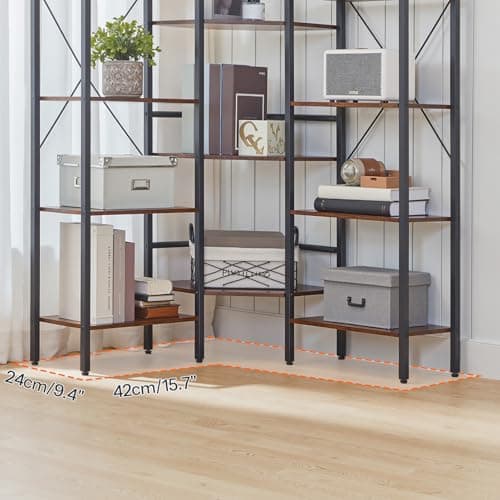 HOOBRO BF68SJ01 5-Tier L-Shaped Rustic Brown & Black Bookshelf