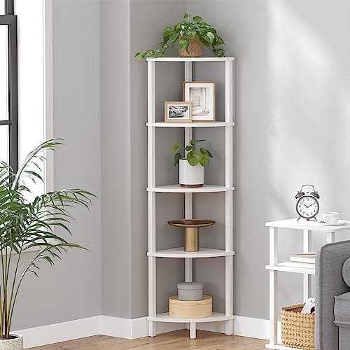 Industrial 5-Tier Corner Ladder Shelf, White, UJSJ001W