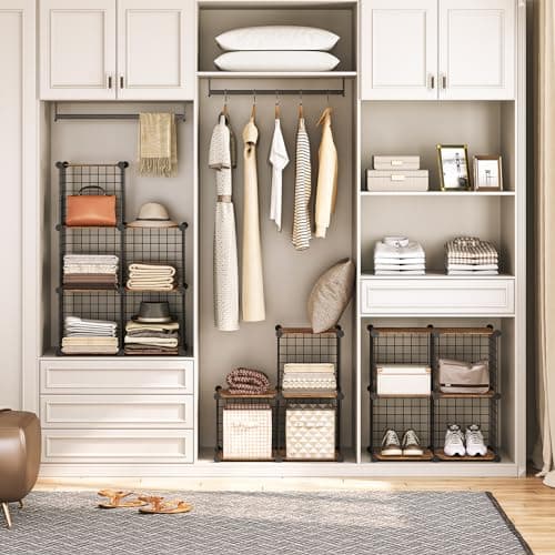 HOOBRO BF12CW01 12-Cube Metal Grid Storage Shelf, Rustic Brown and Black
