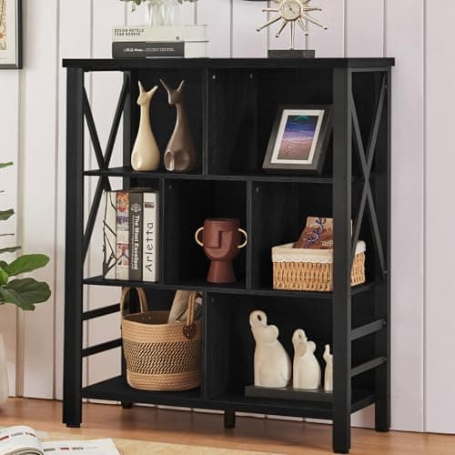 Rustic Cube Bookshelf with Storage for Home and Kids Rooms