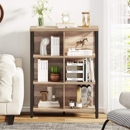 FATORRI Rustic Oak 6 Cube Storage Bookshelf Organizer