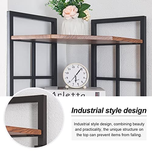 Industrial Corner Shelf for Home Office and Living Room - Brown