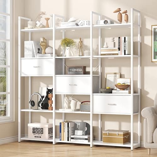 Semoic 3-Tier Industrial Wood Bookshelf, Brown Metal Frame, Living Room & Study Storage Organizer