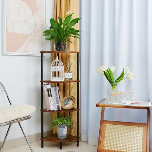 4-Tier Brown Corner Storage Shelf for Small Spaces