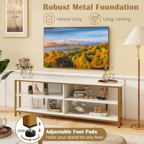 Tangkula 55" White TV Stand, 65" TV Compatibility, AC & USB Ports, Metal Frame
