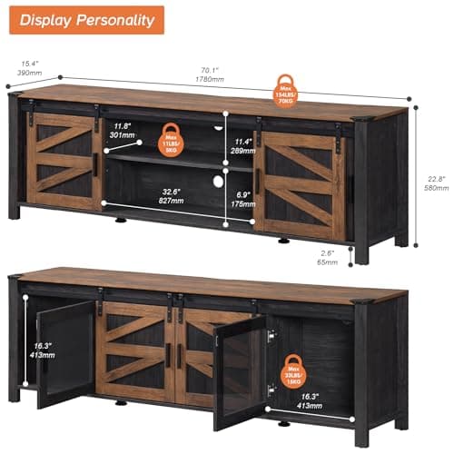Farmhouse TV Stand for up to 75 inch TV with Sliding Barn Door