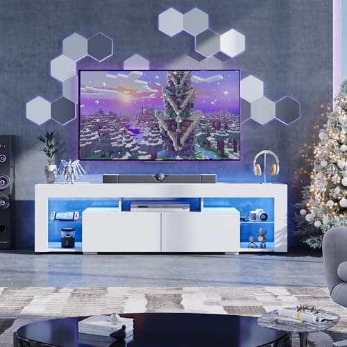 WLIVE 63 Inch TV Stand for 60-70 Inch TVs, Modern Living Room Console with 2 Drawers, White