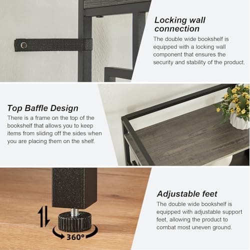 Industrial Double Wide 5 Tier Bookshelf for Home and Office Display