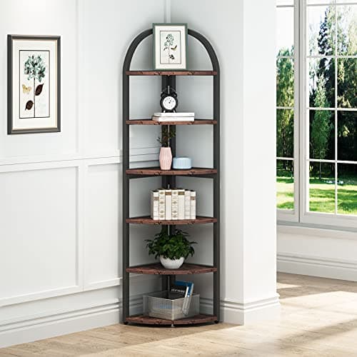 Tribesigns 6 Tier Corner Bookshelf, 71" Tall, Rustic Plant Stand for Living Room, Home Office, Kitchen