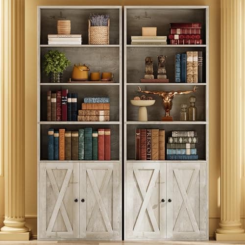 IRONCK 2pcs 6- Shelf Tall Bookcase with Doors for Home Office and Living Room