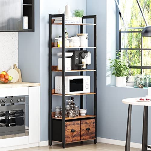 Furologee 6-Tier Rustic Brown Bookshelf with Drawers for Home Office