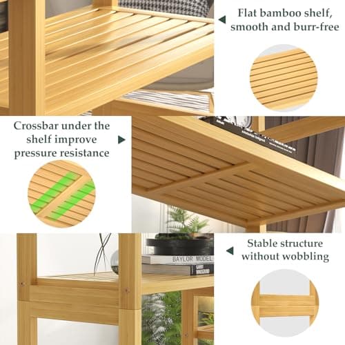 Homykic 6-Tier Double Wide Bamboo Bookshelf, 6ft Tall for Home Office, Bedroom, Living Room, and Plants
