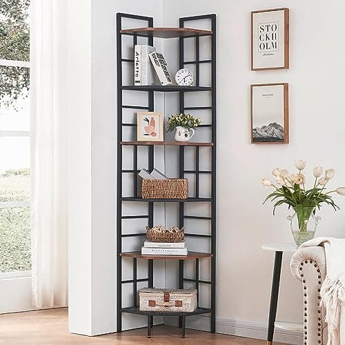 Industrial Corner Shelf for Home Office and Living Room - Brown