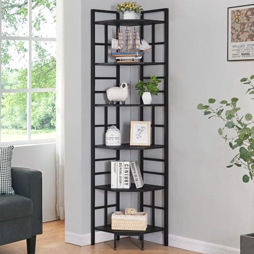Industrial Corner Shelf Stand for Home Office, Living Room, and Bedroom