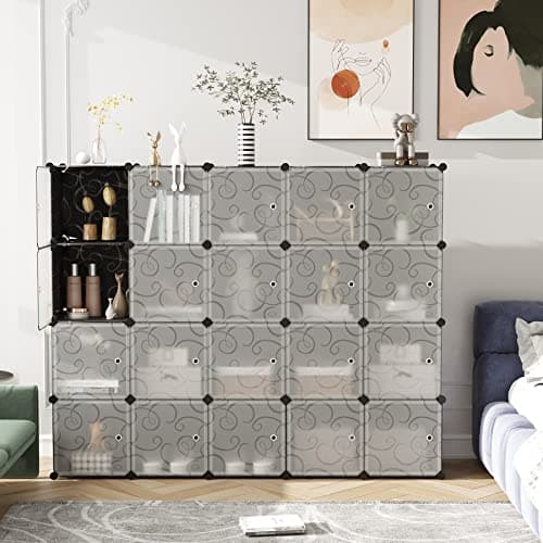 C&AHOME Cube Storage Shelving, 20-Cube Organizer with Doors, Black SHS3020B-DOOR