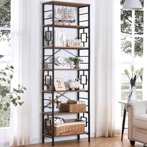 HOMISSUE 6-Tier Rustic Brown Metal Bookshelf for Home Office