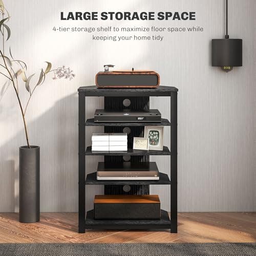 HOMCOM 4-Tier LED Media Stand with Cable Management for DVD Players, Game Consoles, and Streaming Devices - Black