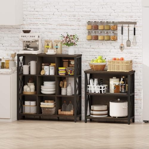 FATORRI 9 Cube Storage Bookshelf, Walnut Brown, Modern 4-Shelf Home Office