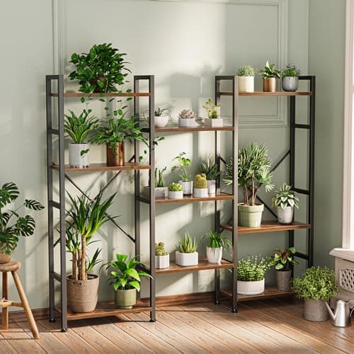 SUPERJARE Triple 4 Tier Rustic Brown Bookshelf for Home & Office