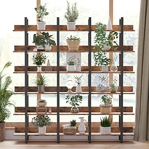 IRONCK Triple Wide 6 Tiers Bookcase, Vintage Brown for Home Office