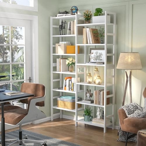 Homykic Double Wide 6-Tier Bamboo Bookshelf, 6ft Tall, White