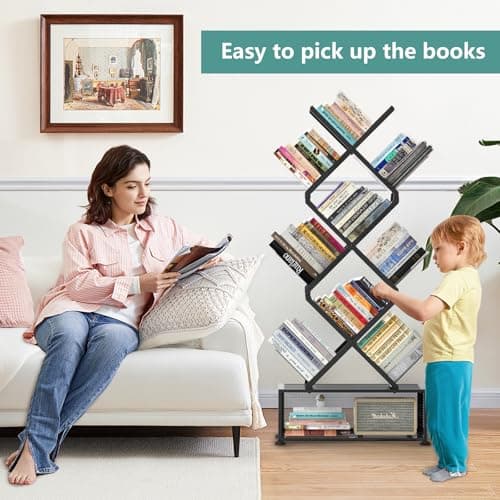 9-Tier Metal Bookshelf with Storage, Stylish Folding Bookcase for Living Room and Home Office